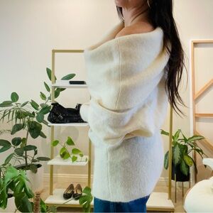 Acne Studios Cream Mohair Off-the-Shoulder Oversize Sweater